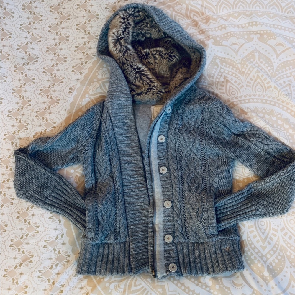 !SOLD! | Grey Knit Jacket Fur-Lined Hoodie